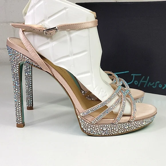 Betsy Johnson SB-Aden Champagne Rhinestone Heel Womens 10 - Picture 5 of 9